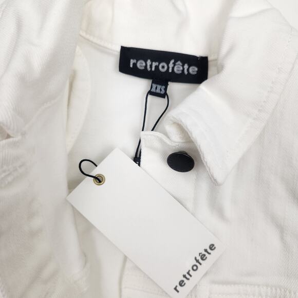 Retrofete Ada Denim Jacket White Puff Sleeve Size XXS NWT - Picture 8 of 10